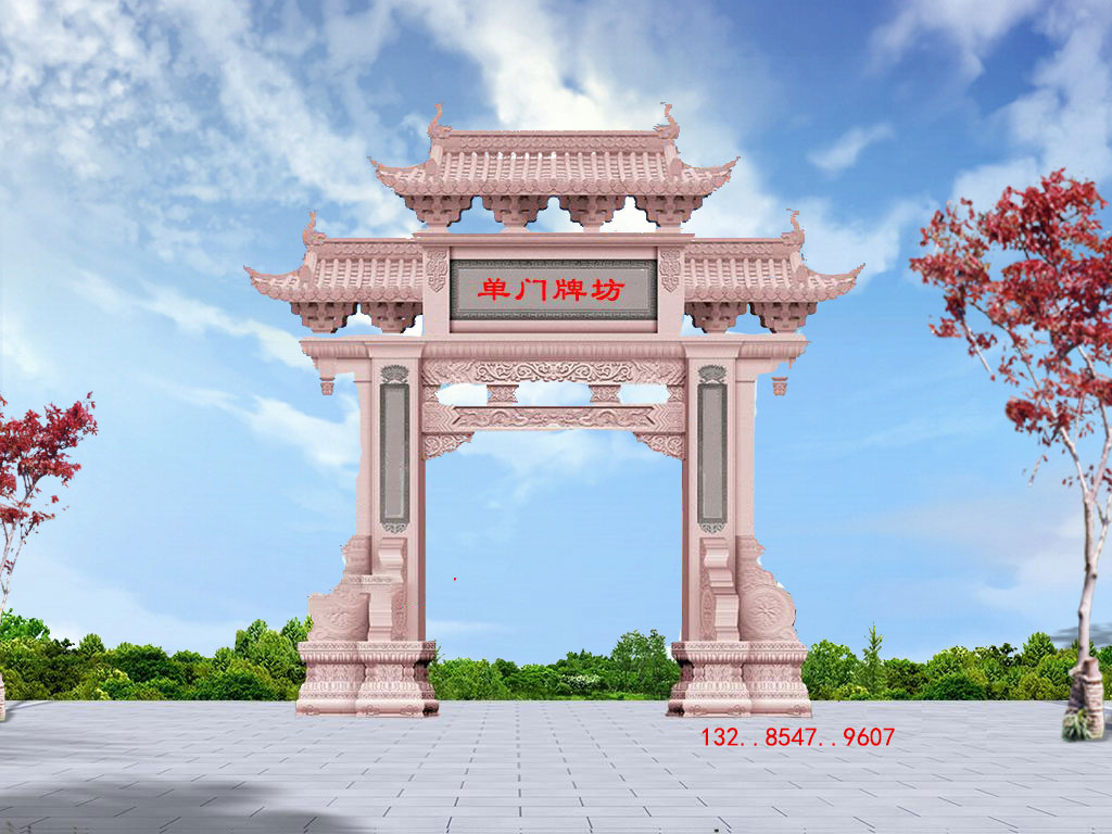 石雕门楼乡镇牌楼与石雕单门农村地区经典的雕刻图片