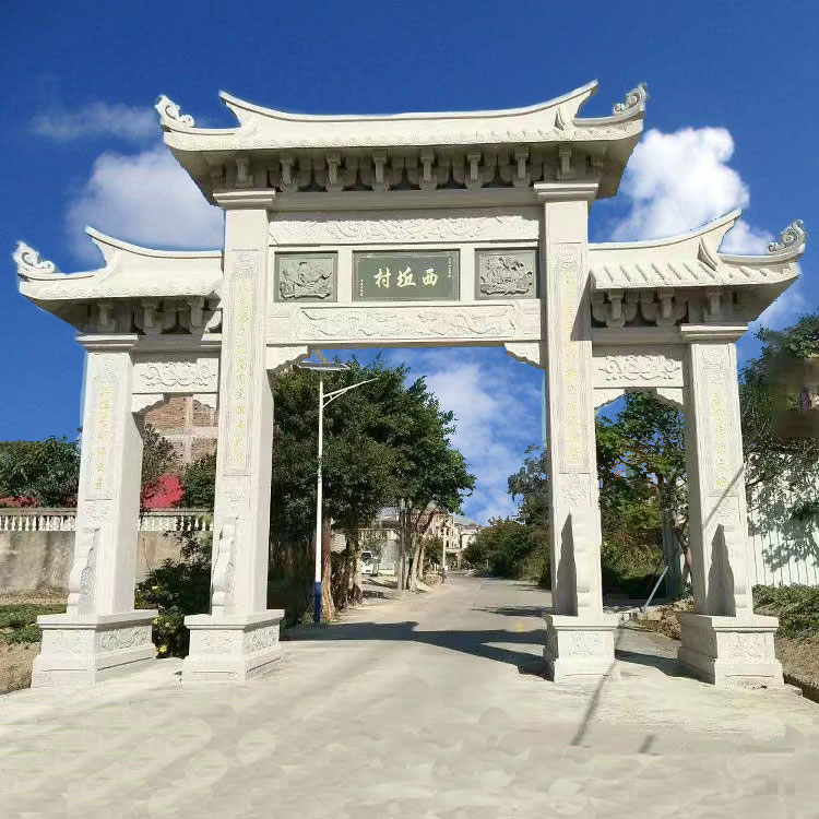 石雕门楼乡镇牌楼与石雕单门农村地区经典的雕刻图片