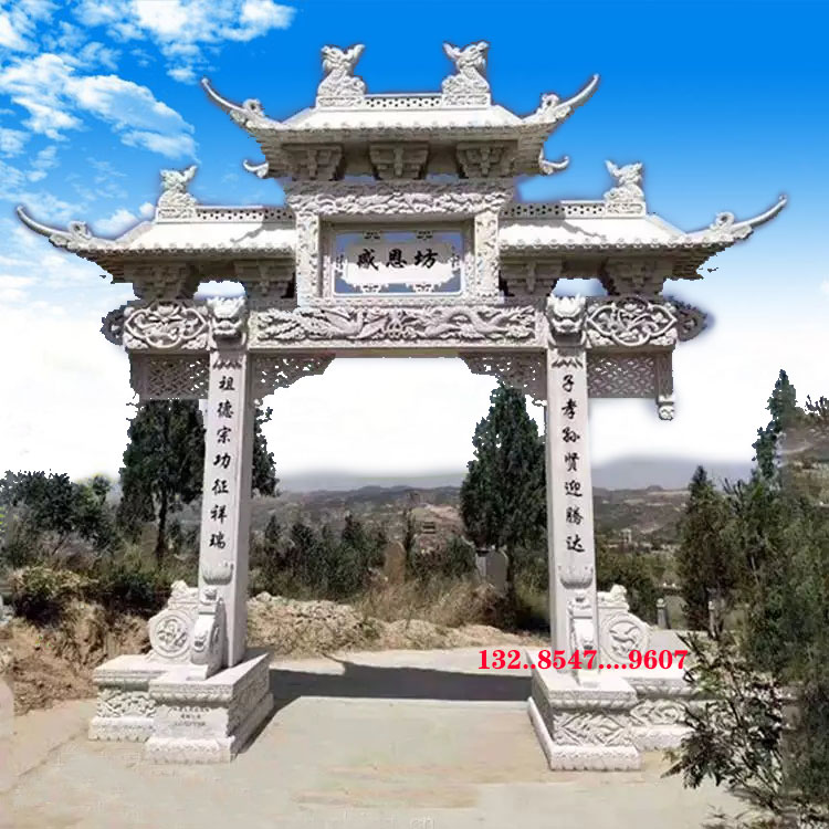 石雕门楼乡镇牌楼与石雕单门农村地区经典的雕刻图片