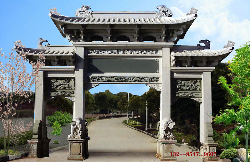 石雕门楼乡镇牌楼与石雕单门农村地区经典的雕刻图片