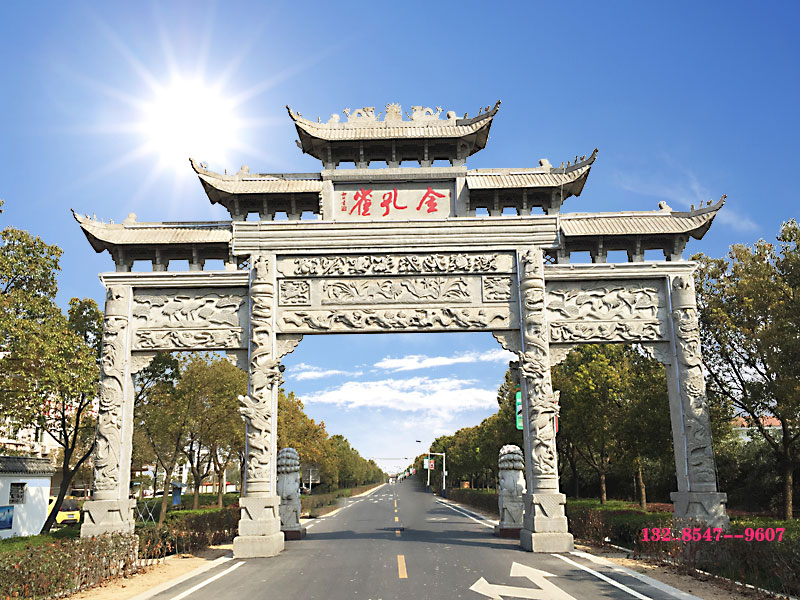 石雕门楼乡镇牌楼与石雕单门农村地区经典的雕刻图片