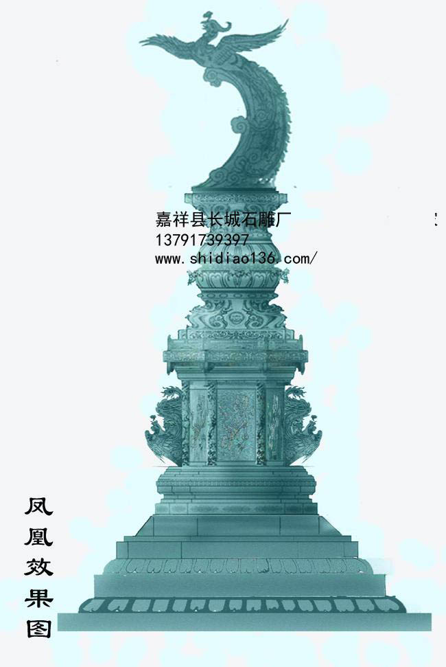 石雕凤凰雕刻是祥瑞的象征，凤凰和龙、麒麟、龟都是吉祥的灵兽，尤其是凤凰和龙是我们华夏民族的两大图腾